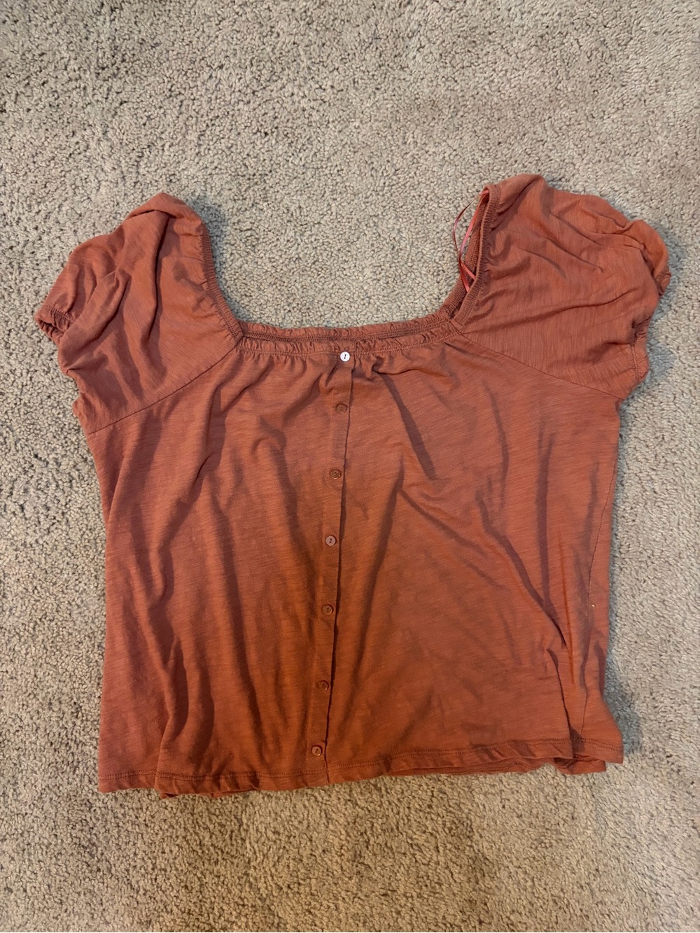 SO Rust Button-Front Puff Sleeve Blouse